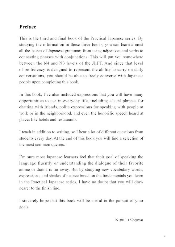 Practical Japanese 3 JLPT N3, N4 Grammar and Useful Expressions Preface
