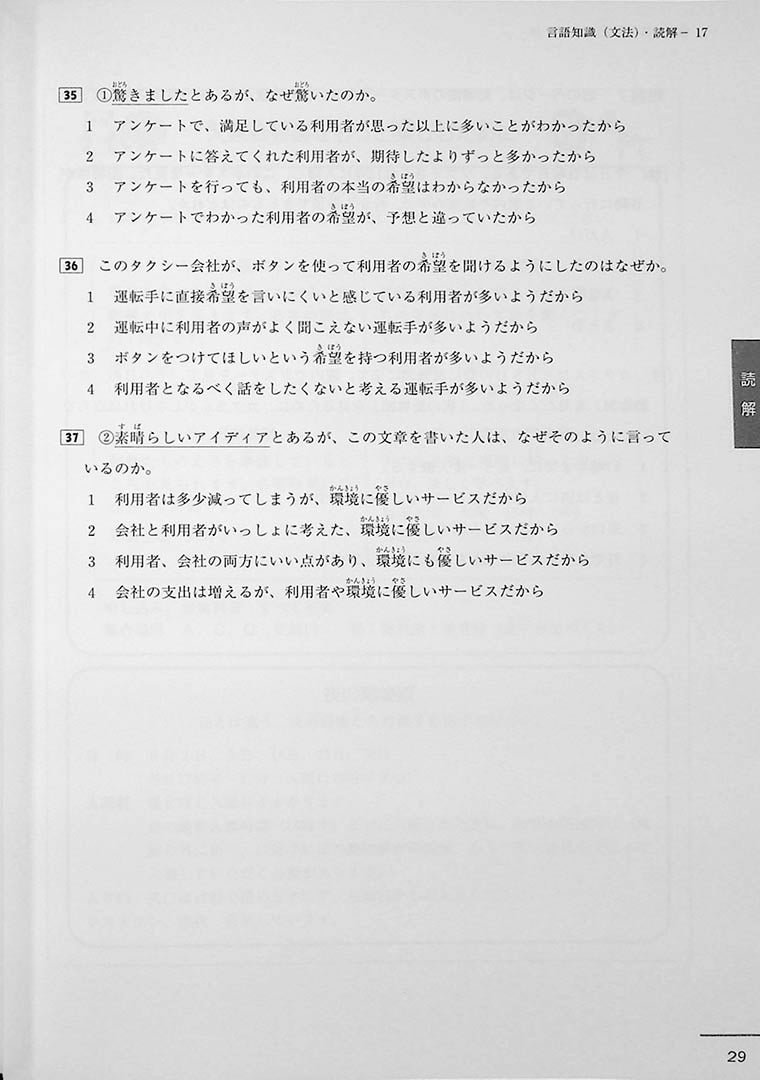 JLPT Official Practice Guide N3 Volume 2 Page 29