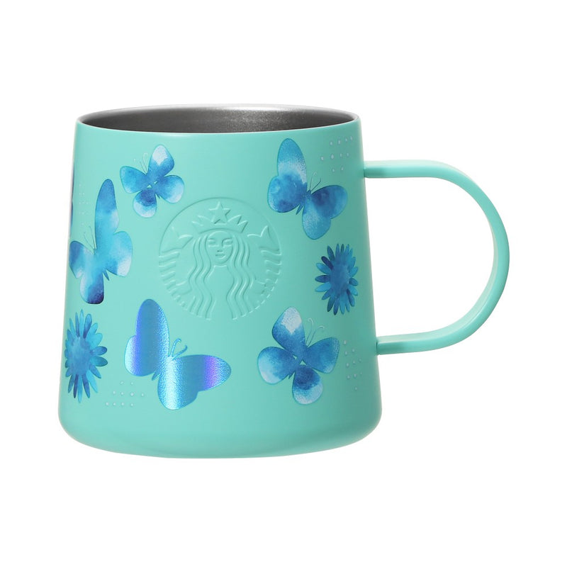 Starbucks Blue Butterfly Stainless Steel Mug - front photo