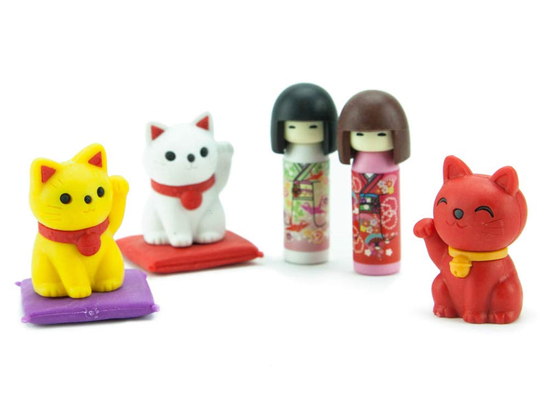 Kokeshi Dolls and Fortune Cats Erasers