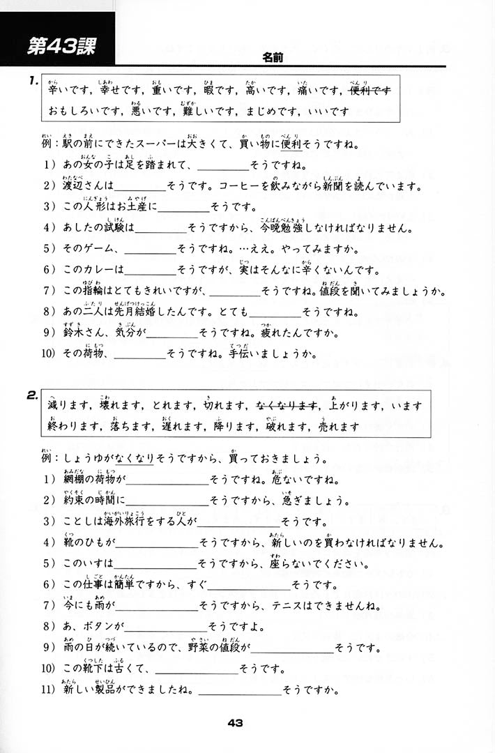 Minna no Nihongo Shokyu 2 Hyojun Mondaishu Workbook Page 43