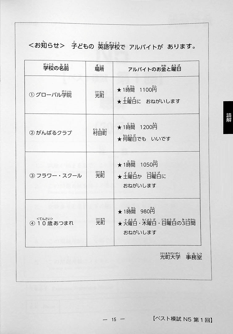 The Best Practice Tests for the Japanese Language Proficiency Test N5 Page 15