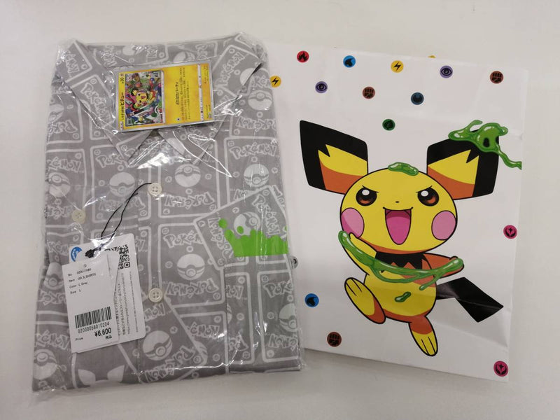 Pichu & Pokémon Card (P-Lab.) Short-Sleeve Shirt, Graniph, Hajime Shacho (YouTuber), Gray, Size L, Graniph, Pokémon Cards, Comes with Paper Bag